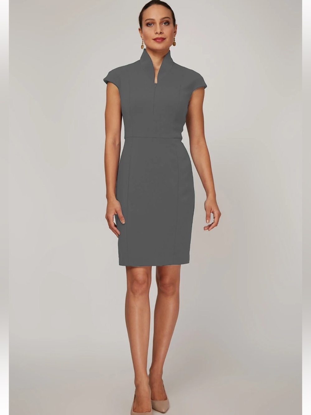 New Nora Gardner Evelyn Midi Dress Size 6 Charcoal Sheath Career NYC Power Dress